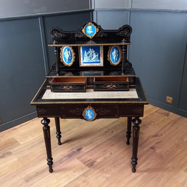Ebonized Wooden Bonheur Du Jour Writing Desk For Sale - Image 10 of 18
