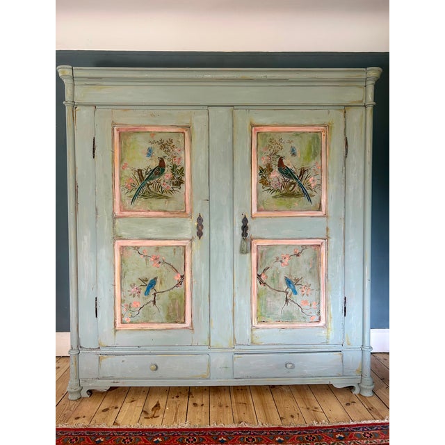 Large Vintage Painted Pine Double Wardrobe with Inlaid Chinoiserie, 1890s For Sale - Image 14 of 14