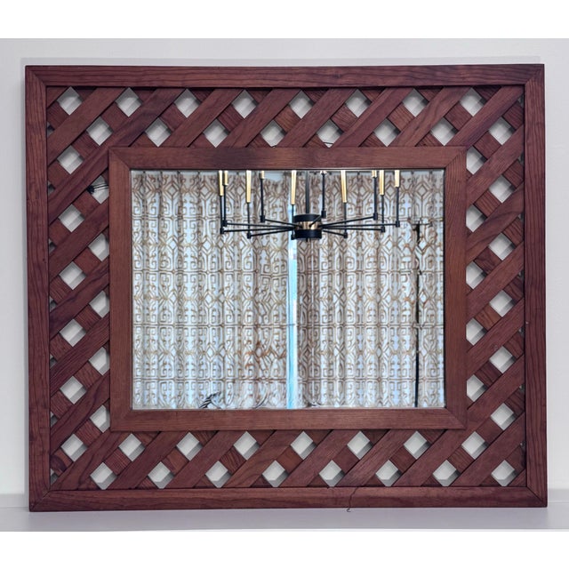 Vintage Rustic Traditional Hand-Made Solid Wood Lattice Wall Mirror For Sale - Image 4 of 13