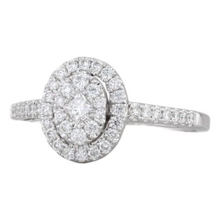 0.52ctw Diamond Halo Engagement Ring 14k White Gold Size 7 Cathedral Band For Sale