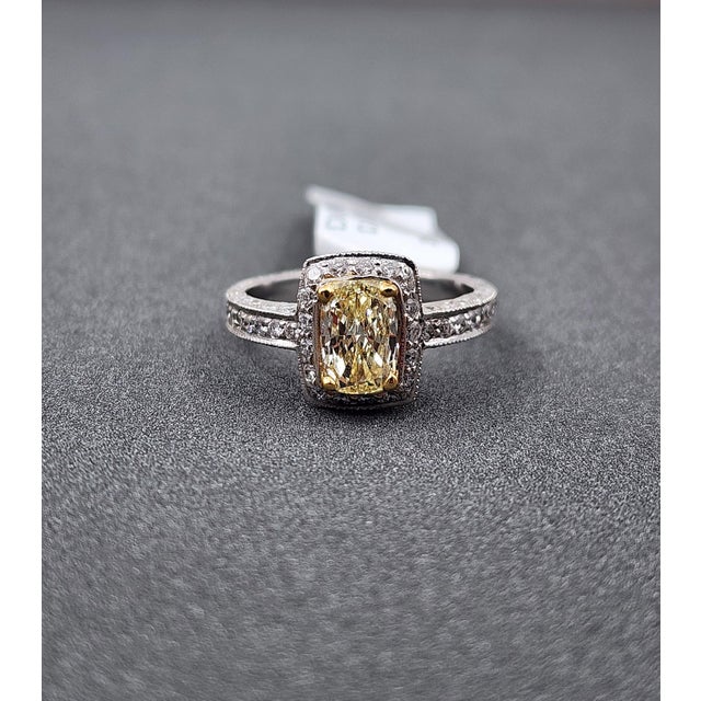0.74 Ct Gia Certified Natural Yellow Diamond Ring Size 5.75 For Sale - Image 4 of 10