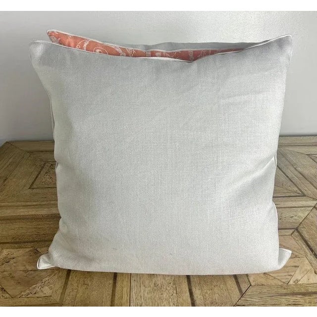 Salmon Pair of Venezianina Patterned Fortuny Textile Pillows For Sale - Image 8 of 9