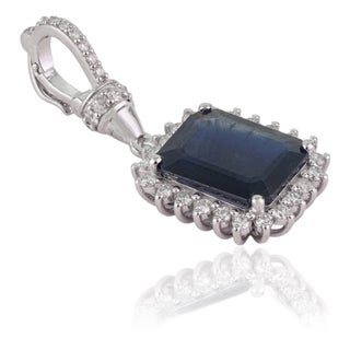 2.57ct Blue Sapphire & Diamond Halo Pendant With Hinged Locking Bail in 14k Gold- A Pair For Sale