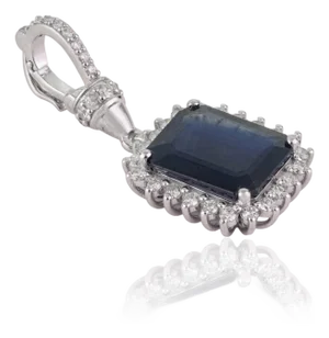 2.57ct Blue Sapphire & Diamond Halo Pendant With Hinged Locking Bail in 14k Gold- A Pair