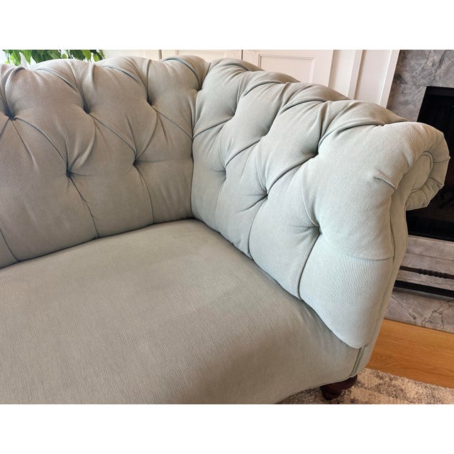 Traditional Anthropologie Chesterfield Sofa by Vanguard Furniture – Blue-Green “Mist” Tufted Sofa For Sale - Image 3 of 10