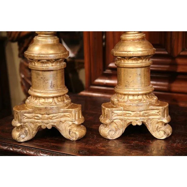 Ornamental & Decorative Materials 18th Century French Louis XV Carved and Giltwood Altar Sticks - a Pair For Sale - Image 7 of 10