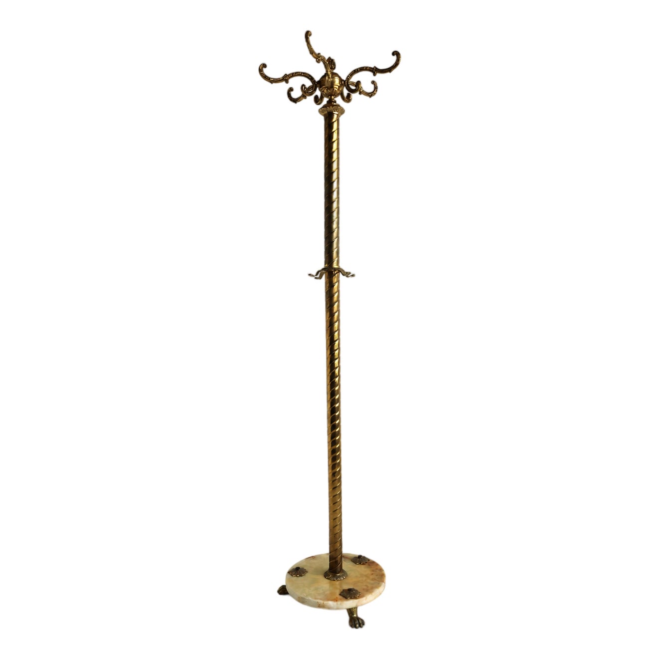 Italian Hollywood Regency Brass and Marble Hall Tree Coat Rack