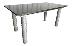 1970s Brutalist Cast Aluminum Spiral Leg Table with Polished Black Granite Top