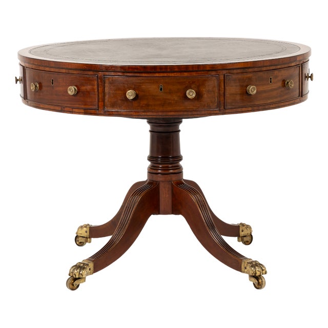 19th Century Regency English Mahogany Drum Table For Sale