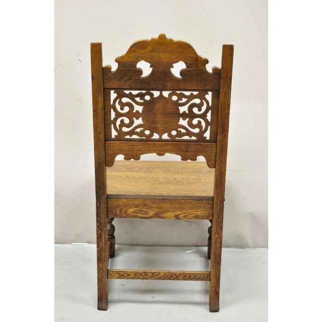Antique Vanleigh Carved Oak Italian Renaissance Style Throne Dining Side Chair For Sale - Image 10 of 10