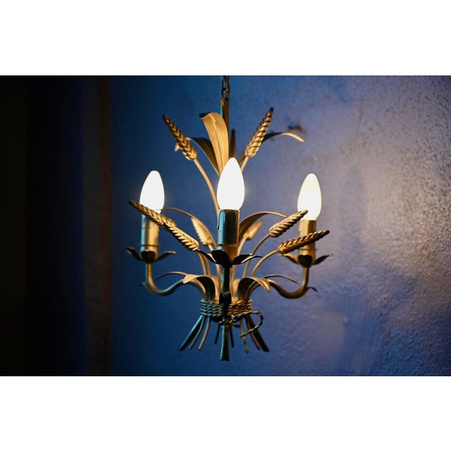 Vintage Hollywood Regency Gold Metal Chandelier, 1970s For Sale - Image 4 of 16