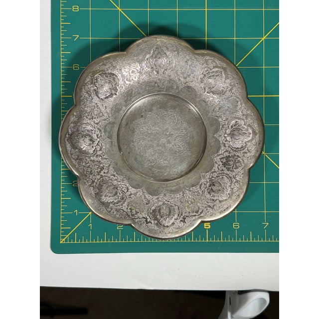 Silver Vintage Persian Isfahan 84 Silver Hand-Chased Floral Footed Dish For Sale - Image 8 of 9