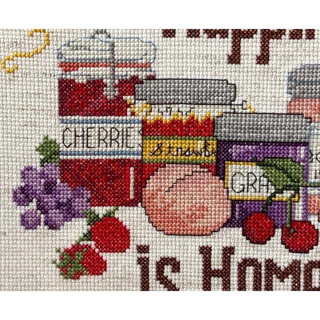 Textile 1980s Framed Cross Stitch “Happiness Is Homemade“ For Sale - Image 7 of 12