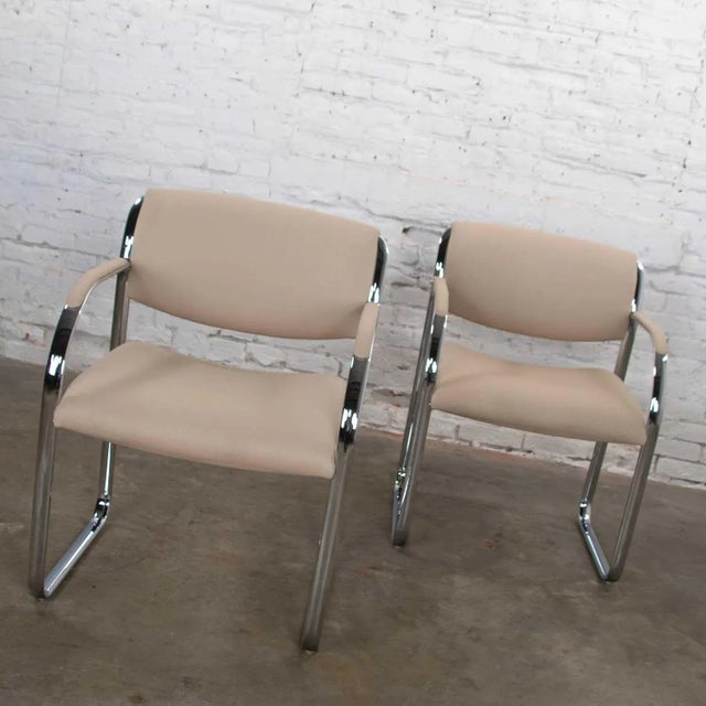 Modern Vintage Modern Dining Armchairs Off White and Chrome by Steelcase - A Pair For Sale - Image 3 of 12
