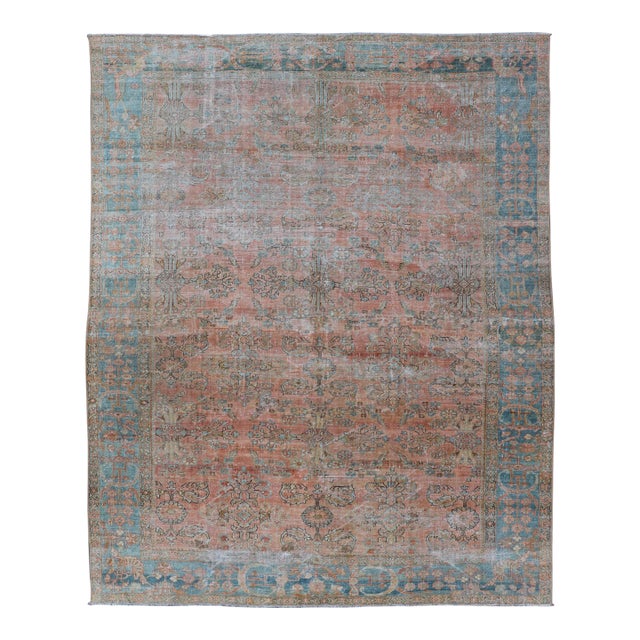 Antique Persian Muted Colored Sultanabad Mahal Rug With All Over Floral Design 9'2 X 11'11 For Sale