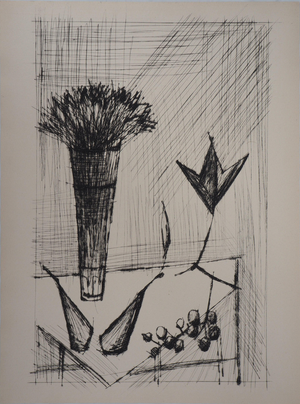 Bernard Buffet, Nature morte aux bouquet et aux fruits, Etching
