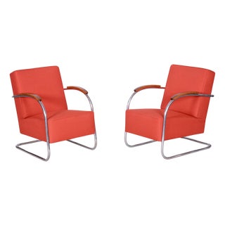 Set of Bauhaus Armchairs in Chrome attributed to Mücke Melder, Czech, 1930s For Sale
