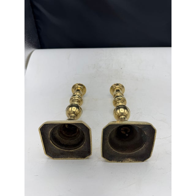 1940s Pair of Vintage Brass Candlesticks For Sale - Image 5 of 5