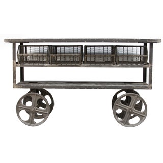 Vintage Industrial Steel & Wood Trolley For Sale