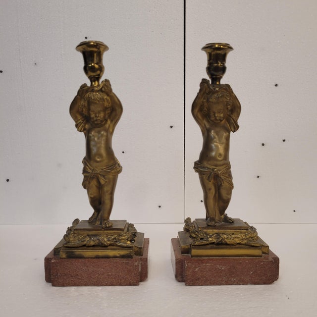 Candleholder Putti in Ormolu and Marble, France, 1880s, Set of 2 For Sale - Image 12 of 18