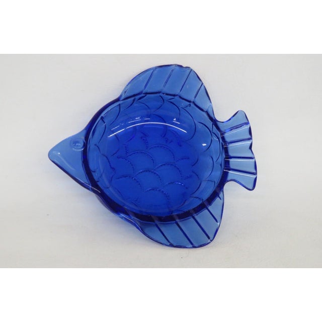Hazel Atlas Cobalt Blue Angel Fish Bowl Depression Glass Ashtray Dish 4888b For Sale - Image 9 of 12