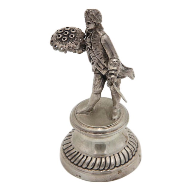 Silver Toothpick Holder with Gentleman and Bouquet of Flowers For Sale