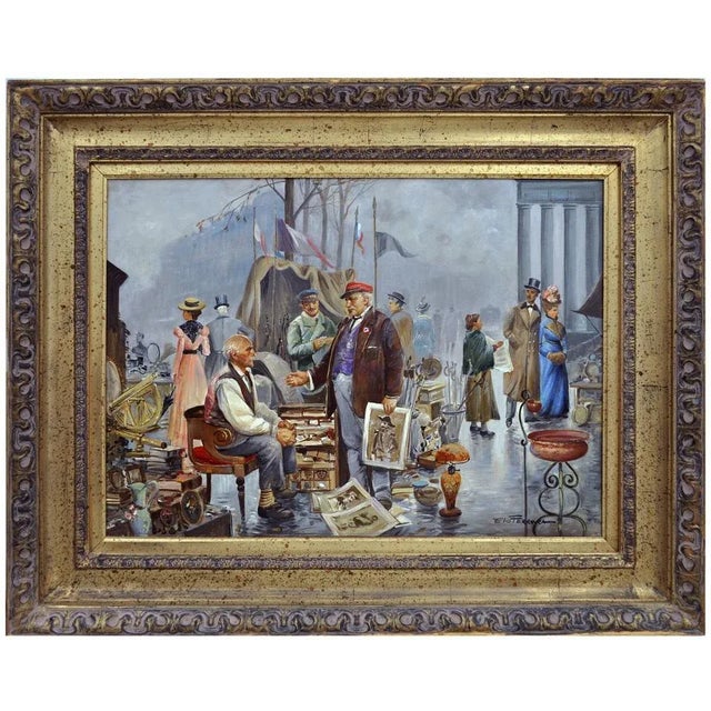 Elio Ferrara, Marché Aux Puces, 1980s, Oil on Canvas, Framed For Sale - Image 5 of 5