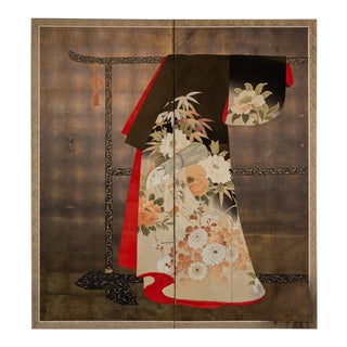 1920s Vintage Japanese Two Panel Kimono Screen For Sale