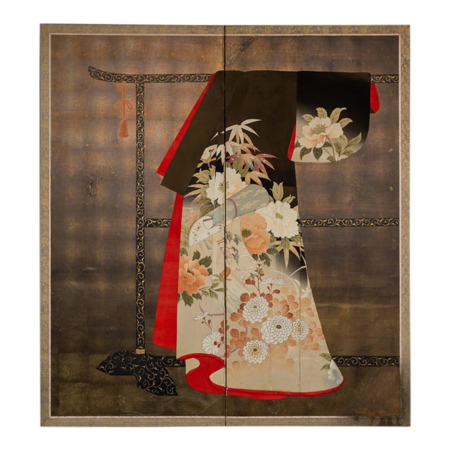 1920s Vintage Japanese Two Panel Kimono Screen For Sale