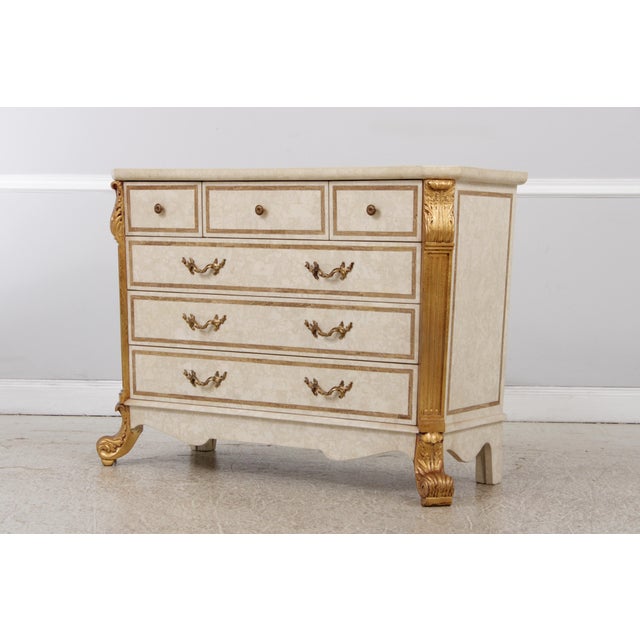 French Provincial Neoclassical Tessallated Stone Top French Provincial Commode Dresser For Sale - Image 3 of 18