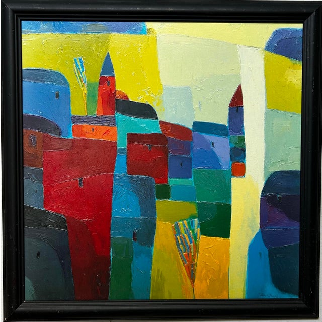 Abstract Geometric Architectural Painting Glycee Vibrant Colors For Sale - Image 4 of 8