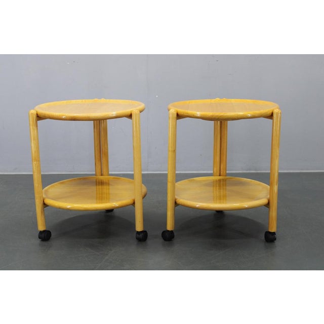 Rare pair of Danish mid-century modern 2-tier round trolleys / Lazy Susans designed by Jens Quistgaard, produced in...