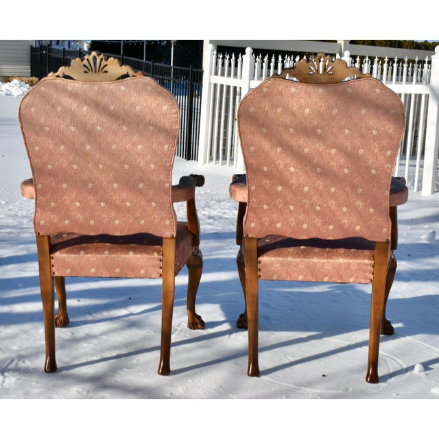 Brown Antique Carved Walnut Armchairs Chippendale Italian Style With Claw Feet Pair For Sale - Image 8 of 11