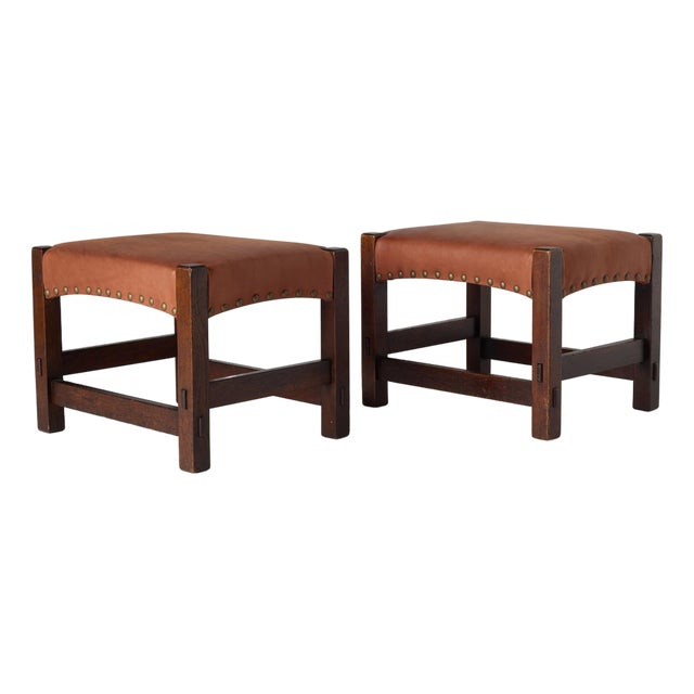 Early 20th Century Model 300 Footstools by Gustav Stickley - A Pair For Sale