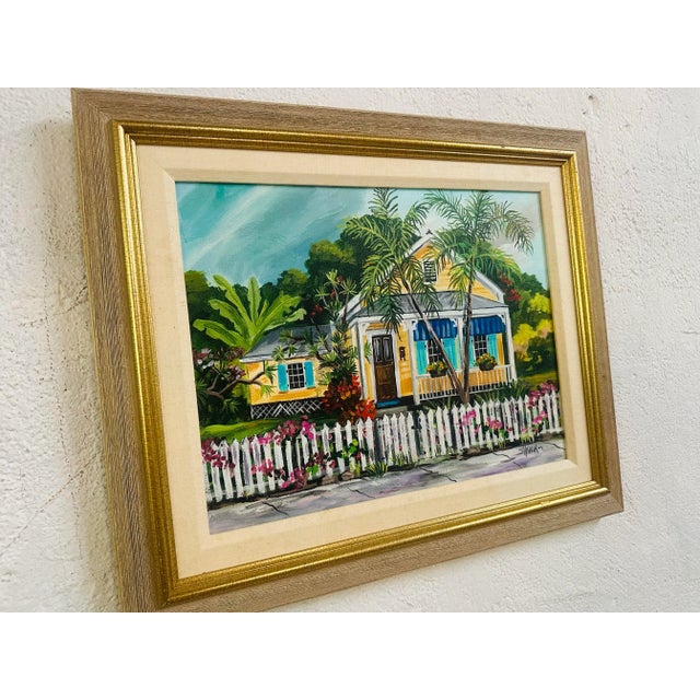 2000 - 2009 Vintage Coastal Key West Cottage Painting For Sale - Image 5 of 6
