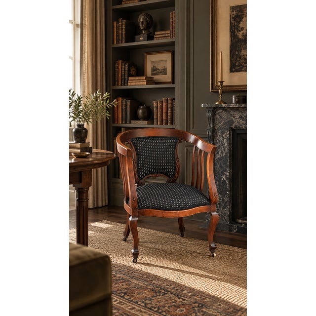 Late 19th/Early 20th Century Georgian-Style Mahogany Library Chair on Casters For Sale - Image 9 of 9
