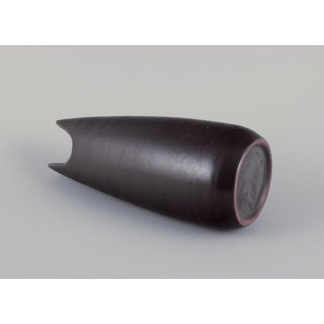 Ceramic Vase with Dark Brown Glaze by Mari Simmulson for Upsala Ekeby For Sale - Image 5 of 7