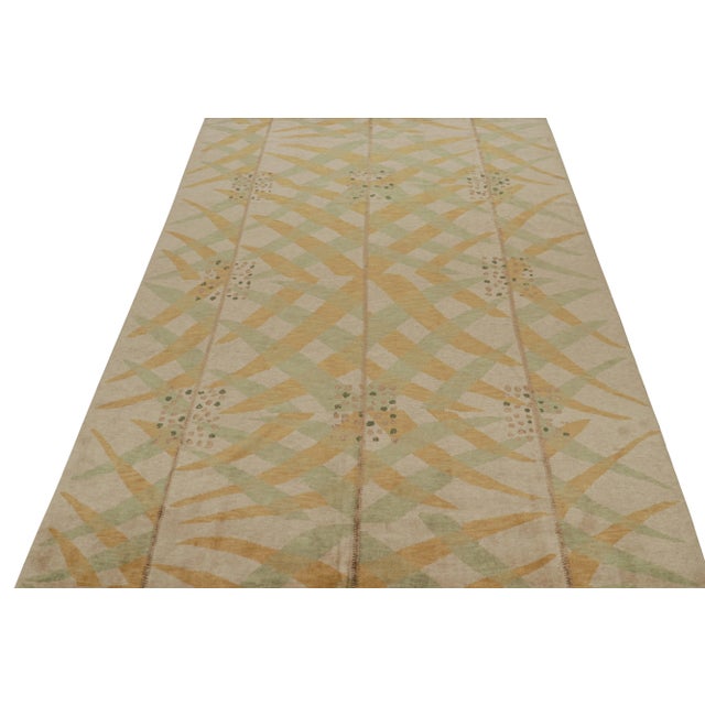 Contemporary 2010s Rug & Kilim’s Scandinavian Style Rug With Gold and Green Geometric Patterns For Sale - Image 3 of 8