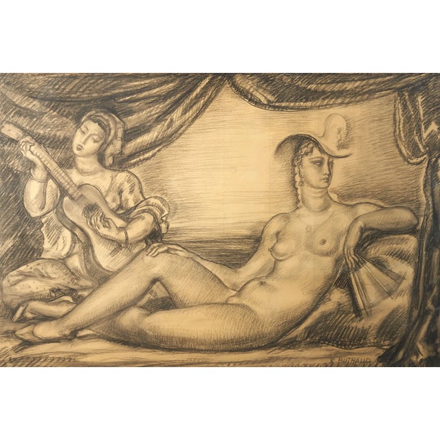 RENE BUTHAUD (1886-1986) Study depicting a reclining nude. France, c. 1935, charcoal and graphite on paper, visible...