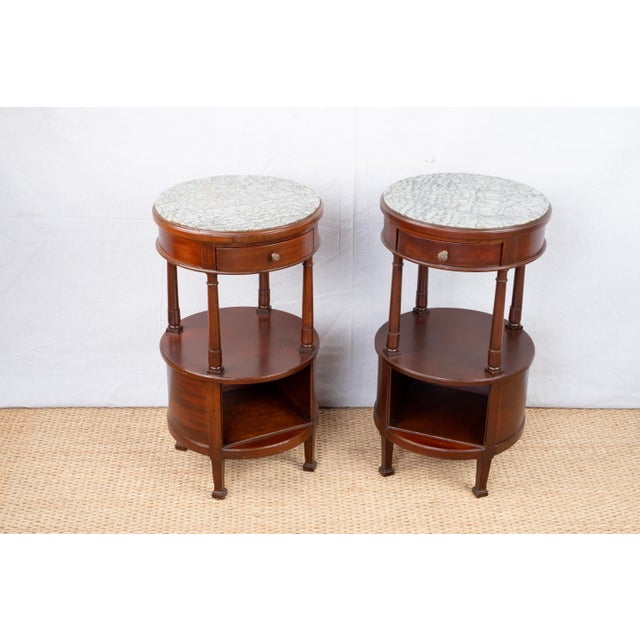 French Antique Pair of Tall Round Side Tables For Sale - Image 3 of 10