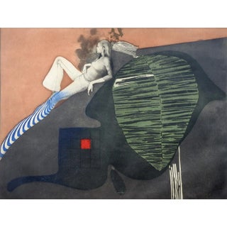 Mid Century Abstract Color Portrait Etching by Tony Bass For Sale