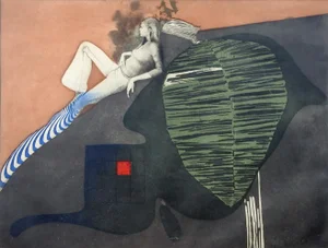Mid Century Abstract Color Portrait Etching by Tony Bass