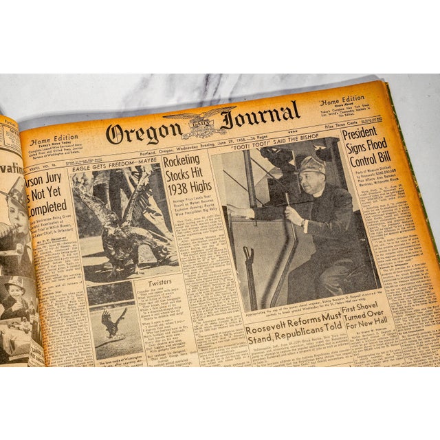 Black Huge Oversized Antique Newspaper "Oregon Journal" Portland Book Advertising Industrial Home Decor For Sale - Image 8 of 14