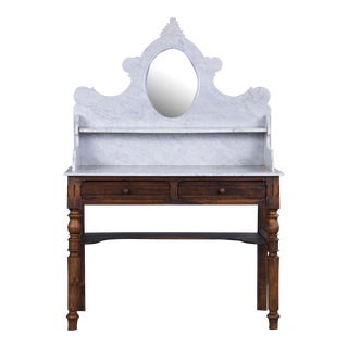 Antique Country French Louis Philippe Style Provincial Maple Wash Table or Vanity W/ White Marble Top For Sale