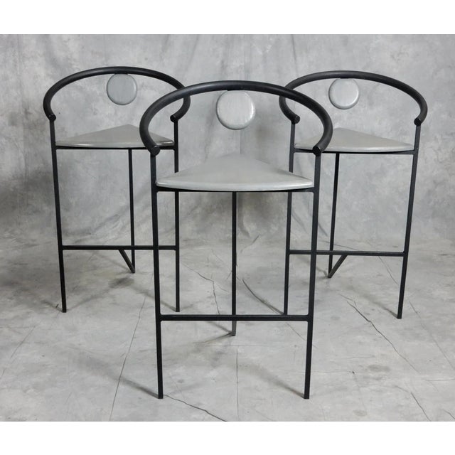 Post Modern Memphis Era Grey Cerused Bar Stools For Sale - Image 9 of 9