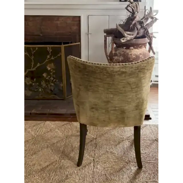 Olive Mid Century Arm Chair in Velvet With Nail Heads For Sale - Image 8 of 11