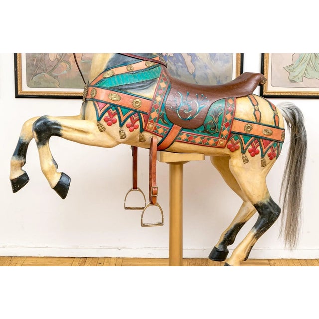American Mid 20th Century Vintage Life-Sized Polychromatic Decorated Carousel Horse For Sale - Image 3 of 12