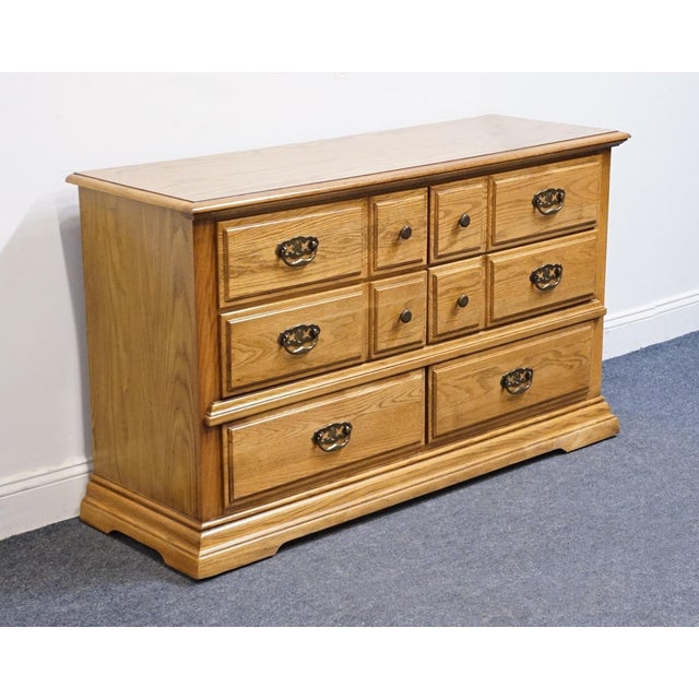 Broyhill Broyhill Premier Early American Country Style Solid Oak 54" Double Dresser 6510-21 For Sale - Image 4 of 13