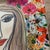 Paper Mixed Media Canvas Art Portrait of a Woman Surrounded by Textural Flowers For Sale - Image 7 of 8