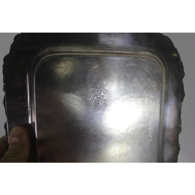 Small Silver Plated Tray, Raised Grape Edge Embossed Detail, Vintage Plate Old English Reproduction Rectangular Serving Dish For Sale - Image 10 of 10